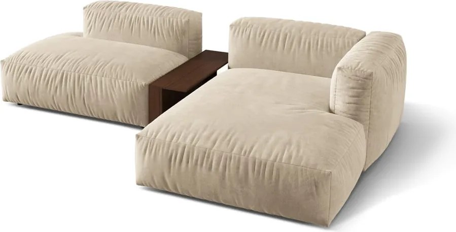 Бежов кадифен модулен ъглов диван (десен ъгъл) Martina – Micadoni