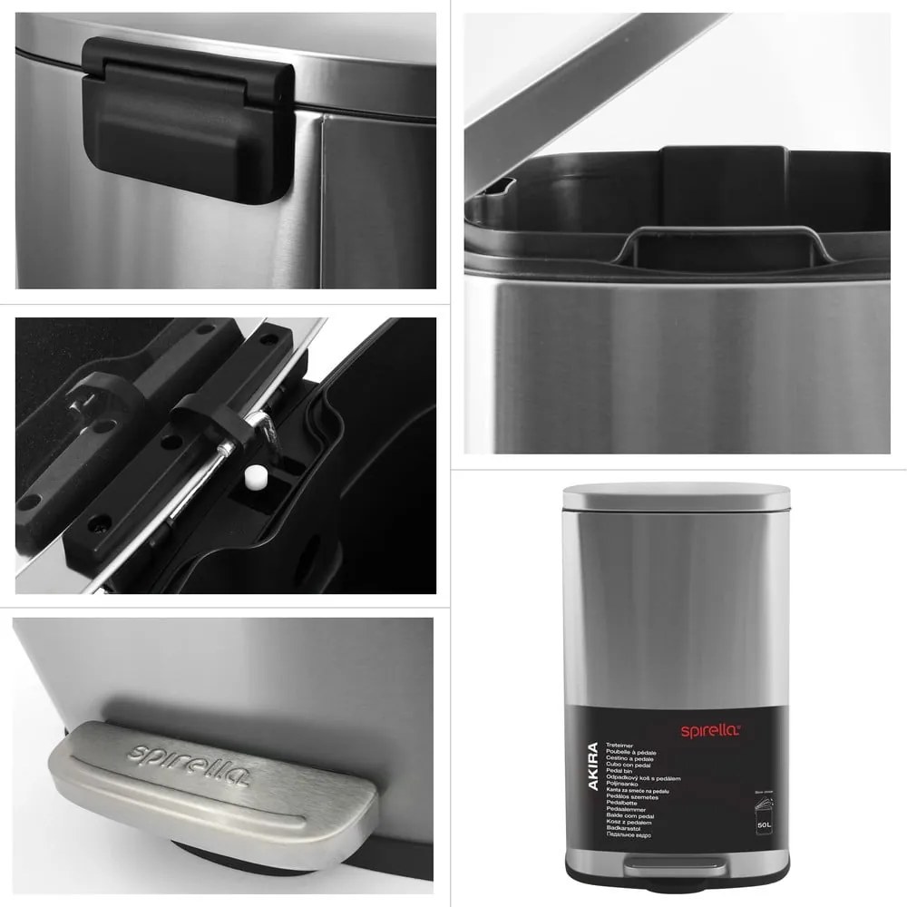 Стоманено кошче за боклук с педал в матово сребрист цвят 50 l Akira – Spirella