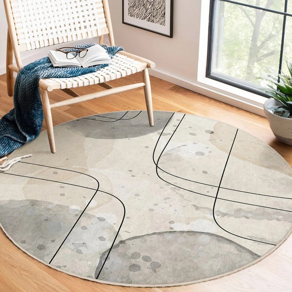 Бежов кръгъл килим подходящ за пране ø 150 cm Simple Lines – Mila Home