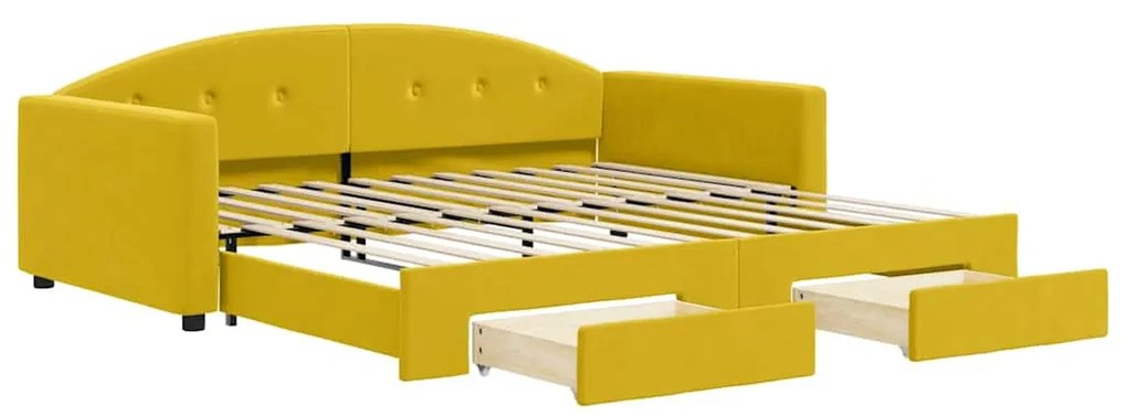 3197361 vidaXL Канапе с изтеглящо легло и чекмеджета жълто 100x200 см кадифе