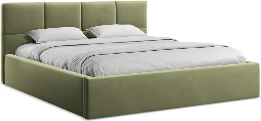 Зелено кадифено двойно легло 140x200 cm тапицирано с място за съхранение и включена подматрачна рамка Hiko – Makamii
