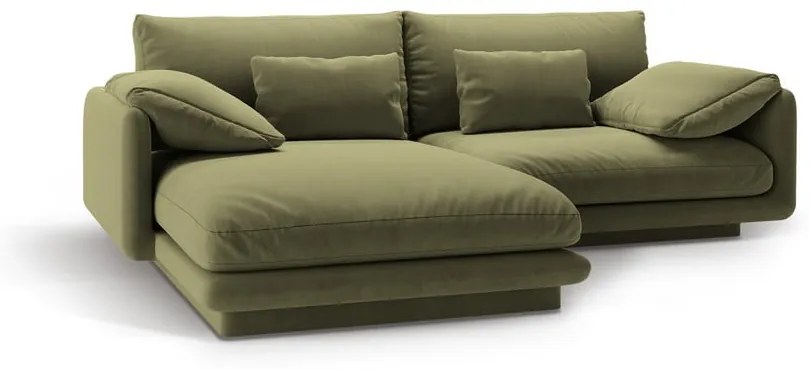 Светлозелен кадифен ъглов диван (ляв ъгъл) Torino – Micadoni