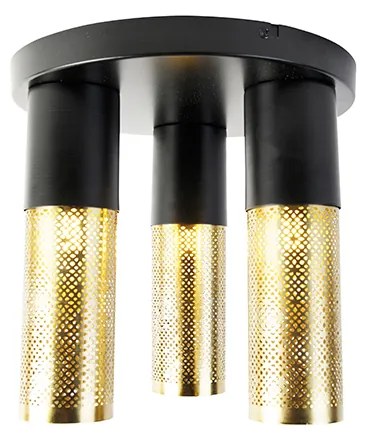 Индустриален плафон черен със злато кръгъл 3-светлина - Raspi