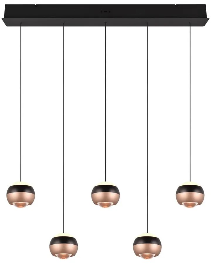 LED висящо осветително тяло с метален абажур в черно-меден цвят Orbit - Trio Select