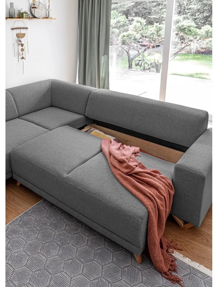 Сив разтегателен/с място за съхранение ъглов диван (ляв ъгъл/L форма) Classy Sophie – Miuform