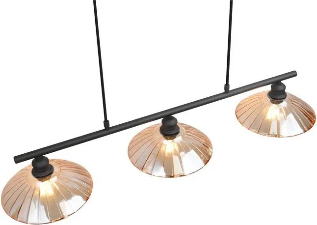 Черно/в кехлибарен цвят метално висящо осветително тяло със стъклен абажур Eluna – Reality