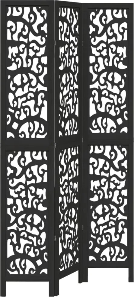 358752 vidaXL Разделител за стая, 3 панела, черен, дърво пауловния масив