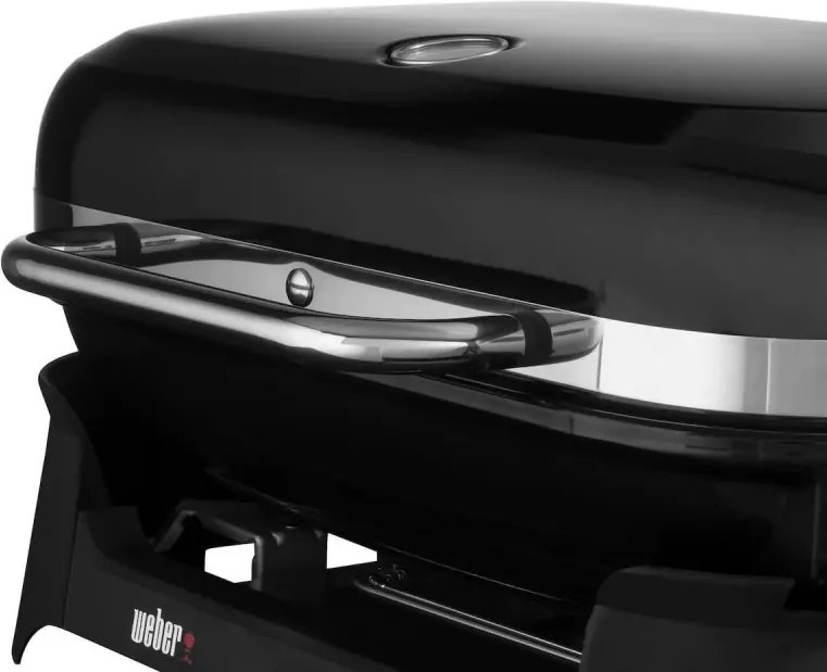 Електрическо барбекю със стойка Weber Lumin WB92010879DL, 2200 W, Сгъваема стойка, 315C, Емайлирани с порцелан чугунени скари, Страничен рафт, Черен