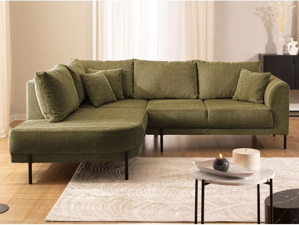 Зелен шенилов ъглов диван (ляв ъгъл/L форма) Mauris – Ropez
