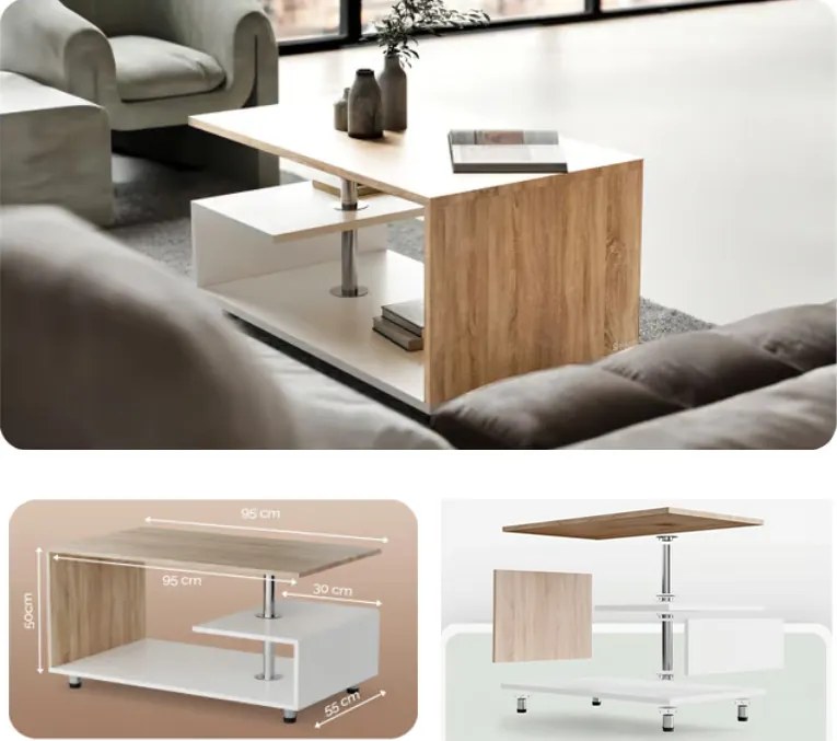 Модерна масичка за кафе Orlando с долен рафт - 95×55×50 cm Бял