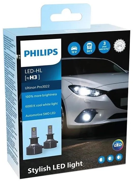 Philips 11336U3022X2-К-кт 2x LED Крушка за автомобил Ultinon Pro3022 H3 PK22s/20W/12/24V