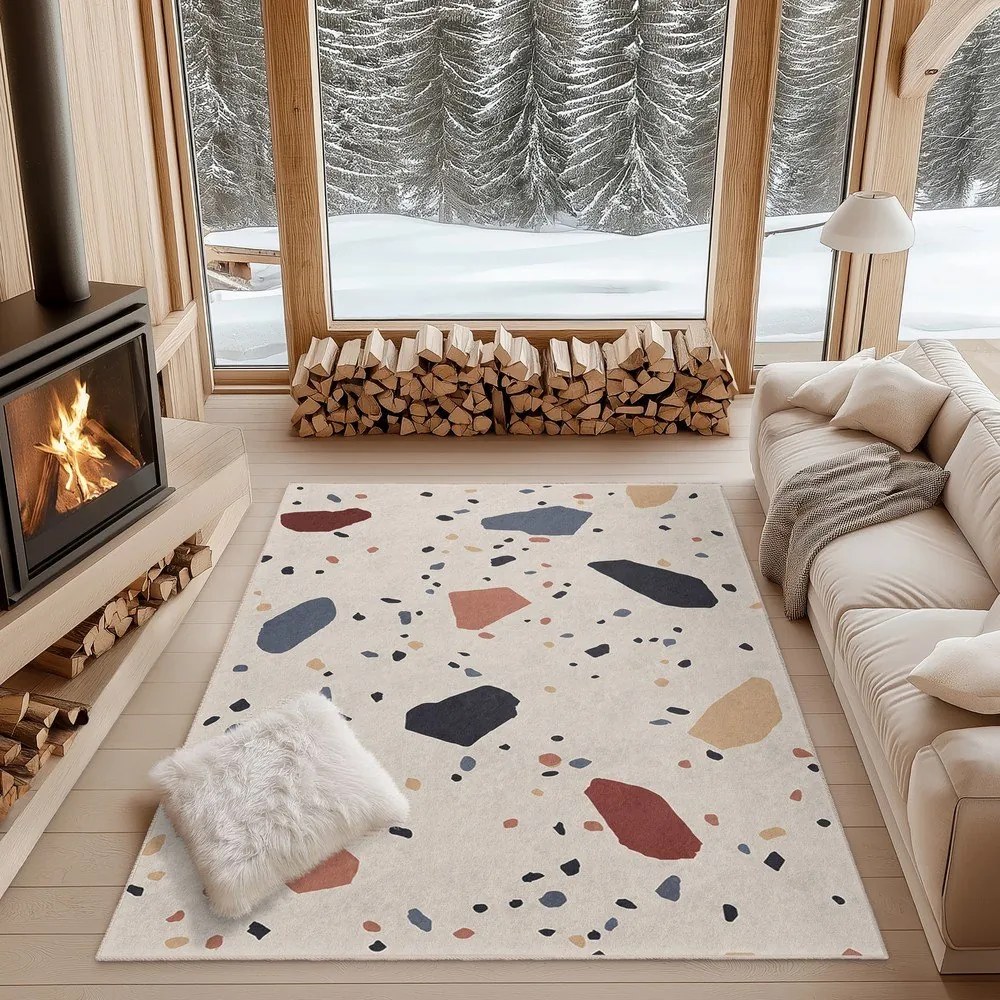 Кремава пътека подходяща за пране 80x200 cm Cracked Terrazzo – Mila Home