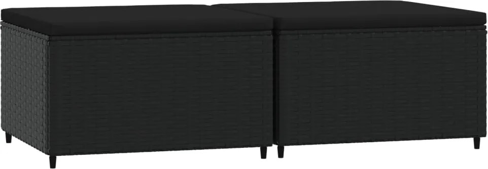 319789 vidaXL Градински табуретки с възглавници, 2 бр, черен полиратан