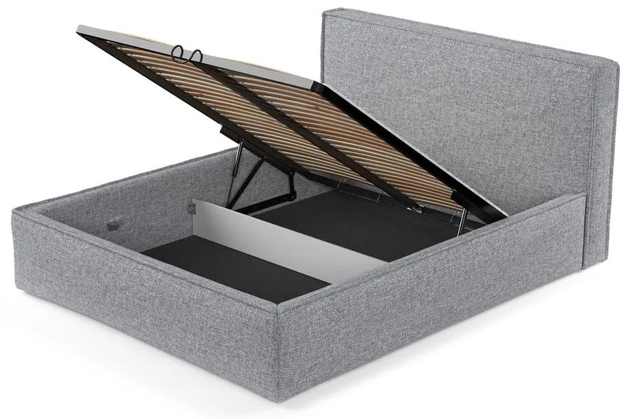 Сиво тапицирано двойно легло с място за съхранение с включена подматрачна рамка 180x200 cm Lounge L – Maison de Rêve