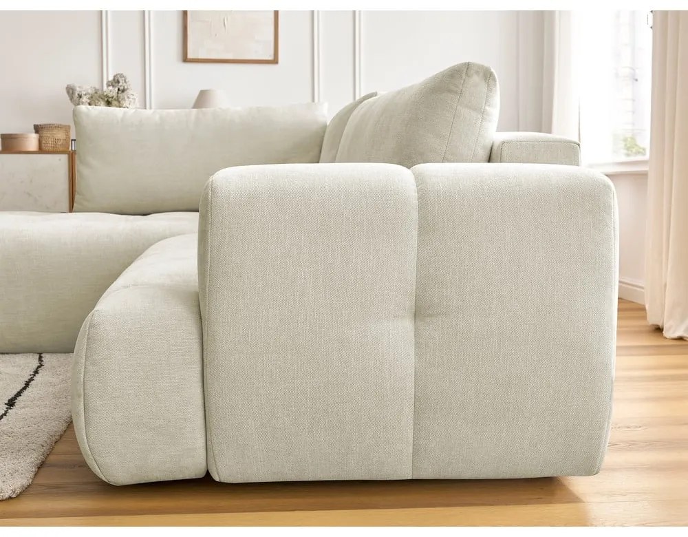 Бежов сгъваем/с място за съхранение ъглов диван (ляв ъгъл/L форма) Fuji – Bobochic Paris