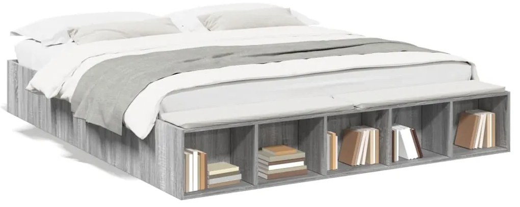 3280543 vidaXL Рамка за легло, сив сонома, 200x200 см, инженерно дърво