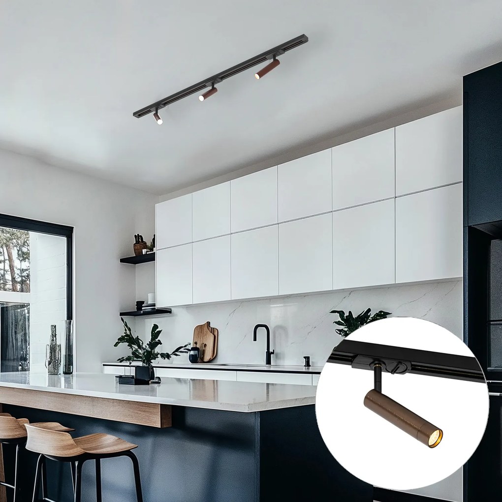 Модерен тъмно бронзов прожектор за 1-фазова релсова система - Iconic Ivy