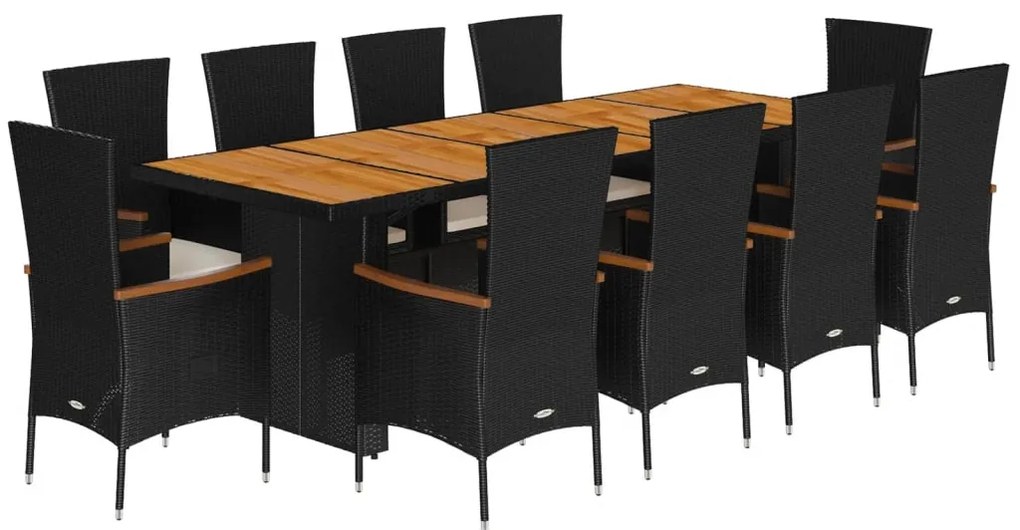 3277523 vidaXL Градински комплект с възглавници 11 части полиратан черен