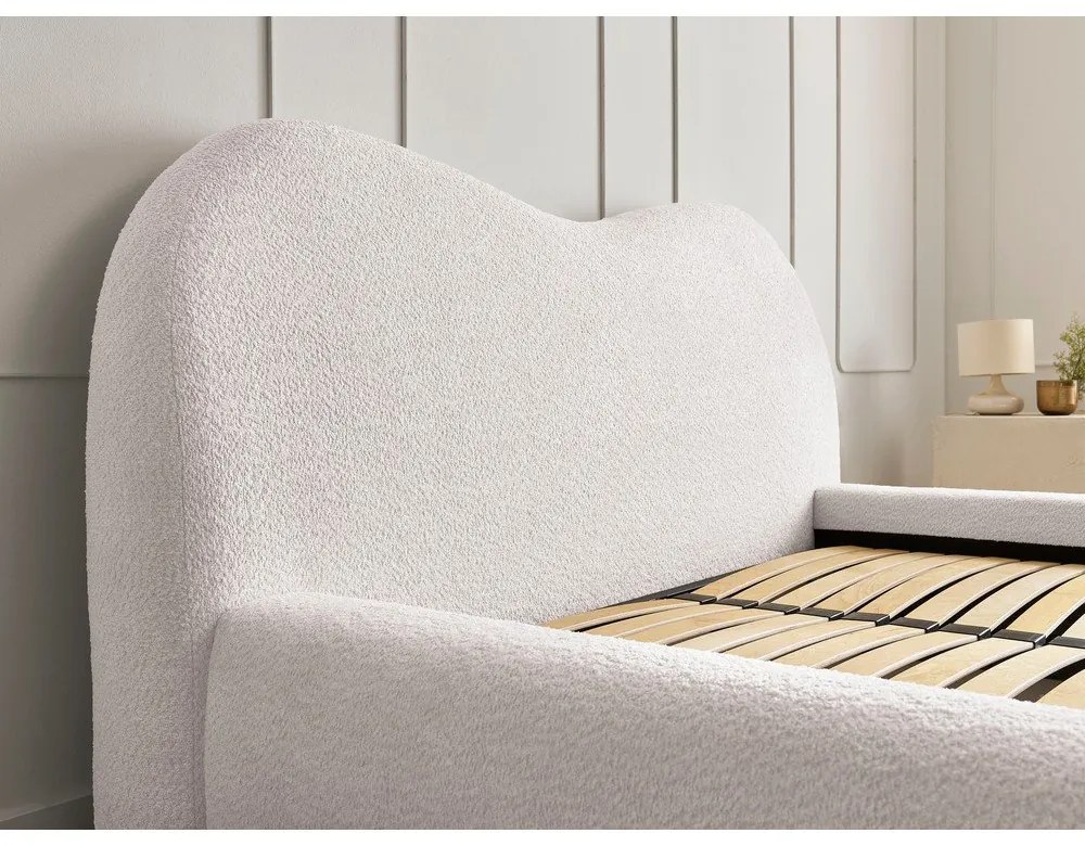 Бяло тапицирано двойно легло с място за съхранение с включена подматрачна рамка 140x190 cm Orlane – Bobochic Paris