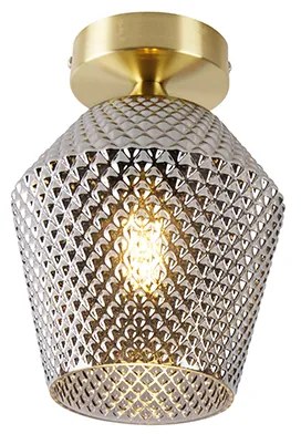 Таванна лампа в стил арт деко месинг с опушено стъкло - Karce