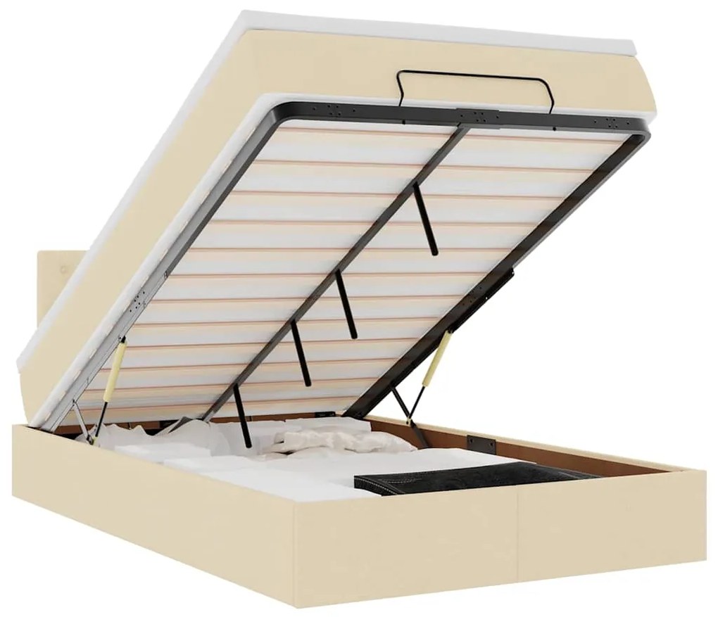 3312462 vidaXL Османска легло с матрак и LED, кремаво, 120x190 см, плат