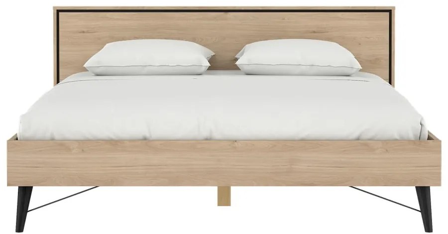 Двойно легло от дъбов декор с включена подматрачна рамка в естествен цвят 180x200 cm Ry – Tvilum