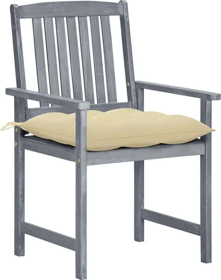3078251 vidaXL Градински столове с възглавници, 8 бр, акация масив, сиви
