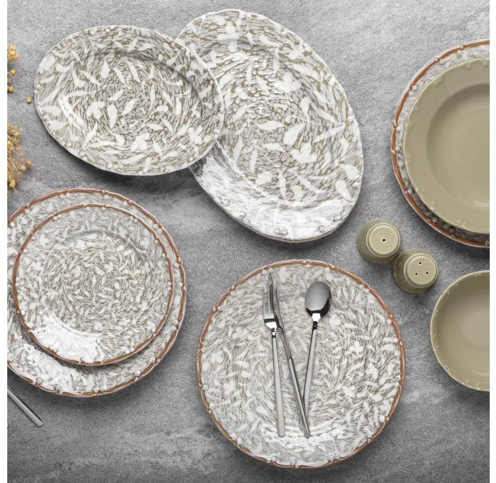 Комплект за хранене от 29 части, кафяв/зелен, порцелан