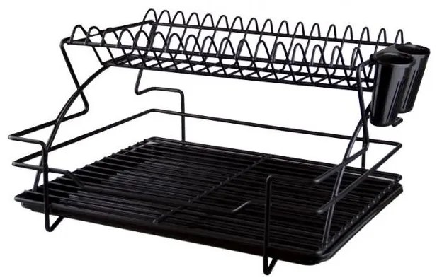 Horecano - Метален сушилник за съдове и прибори на 2 етажа, черен (TB01)