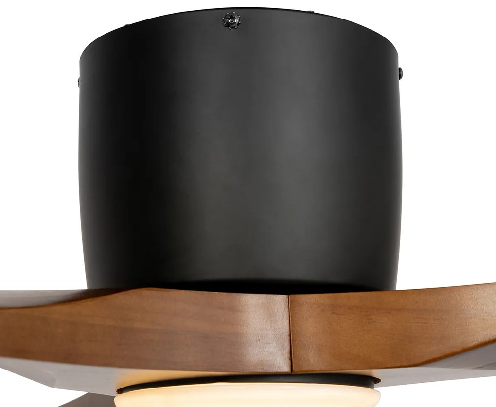 Вентилатор за таван черен с дърво 131,5 см вкл. LED димируем с дистанционно управление - Jerri