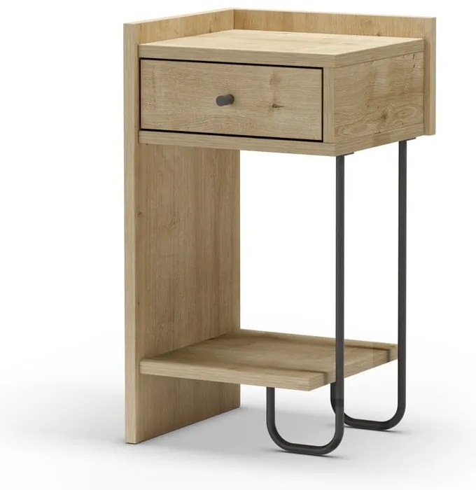 Нощно шкафче в дъбов декор с рафтове в естествен цвят Mercure - Marckeric