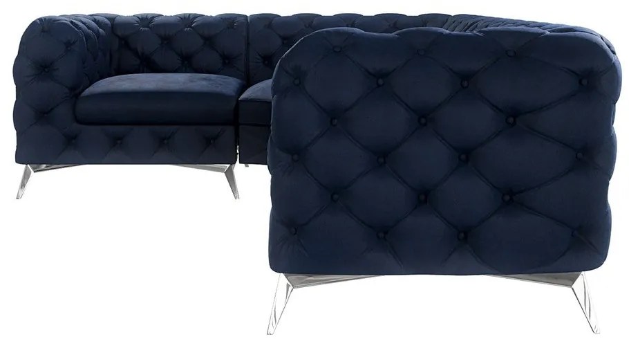 Тъмносин кадифен ъглов диван (ляв ъгъл/L форма) Chelsea – Ropez