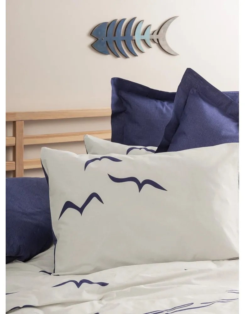 Синьо-кремаво единично спално бельо от памук Renforcé 140x200 cm Larum – Mijolnir