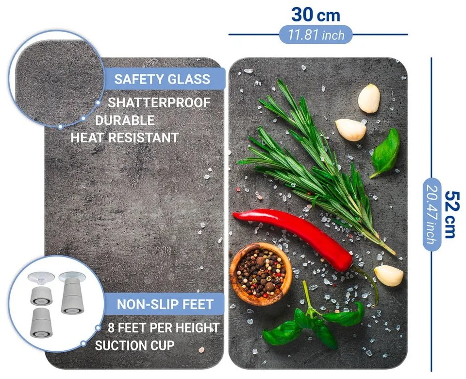 Капаци за печка в комплект от 2 броя от закалено стъкло 52x30 cm Rosemary - Maximex