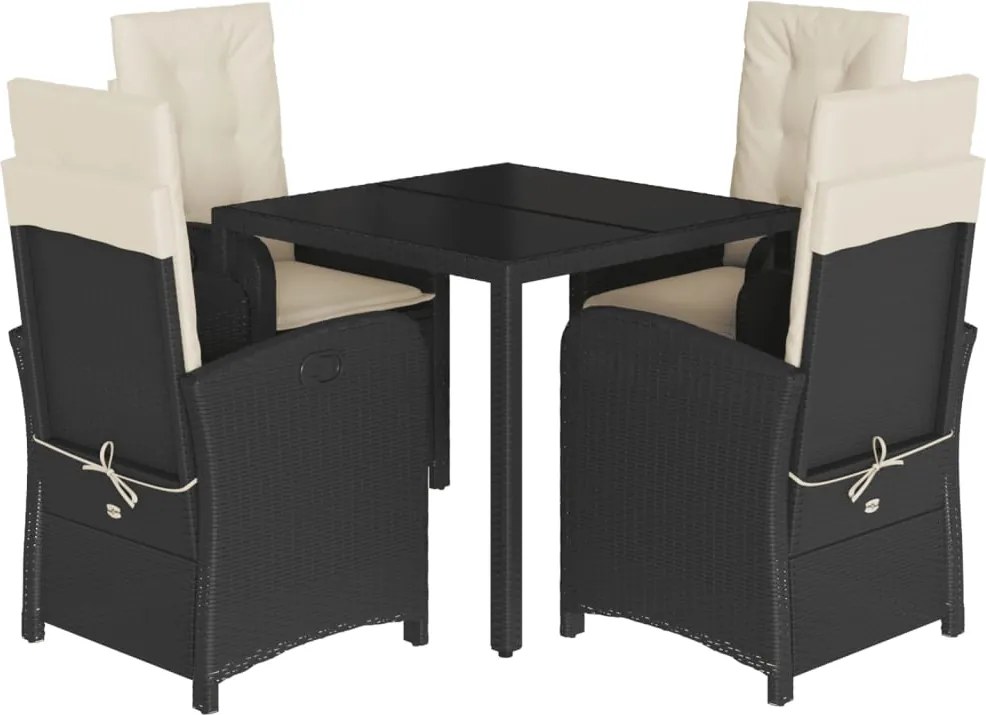 3212196 vidaXL Градински трапезен комплект възглавници 5 части черен полиратан