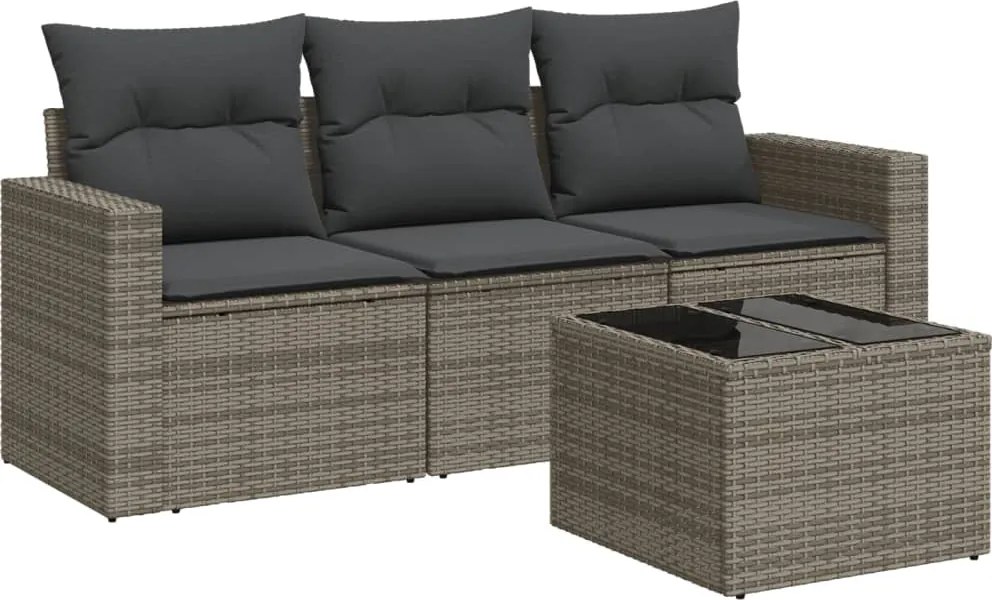 3251007 vidaXL Градински диван с възглавници от 4 части сив полиратан