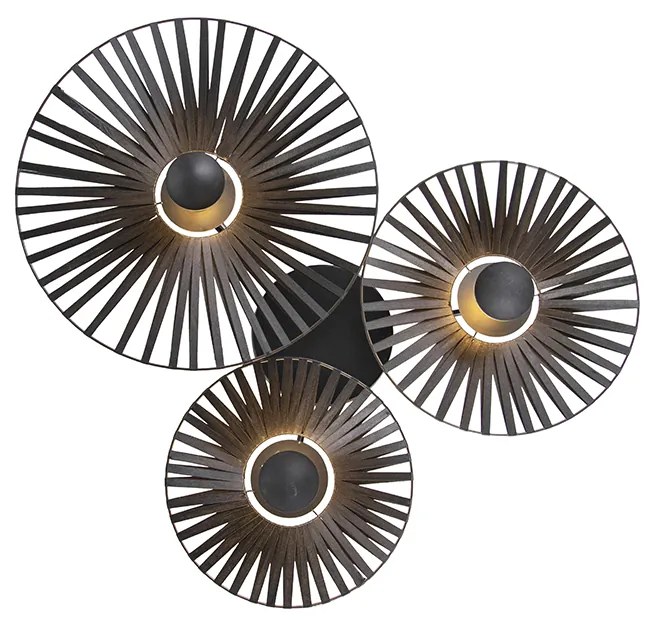 Ръстичен таванен аплик черен 3-светлина - Leia