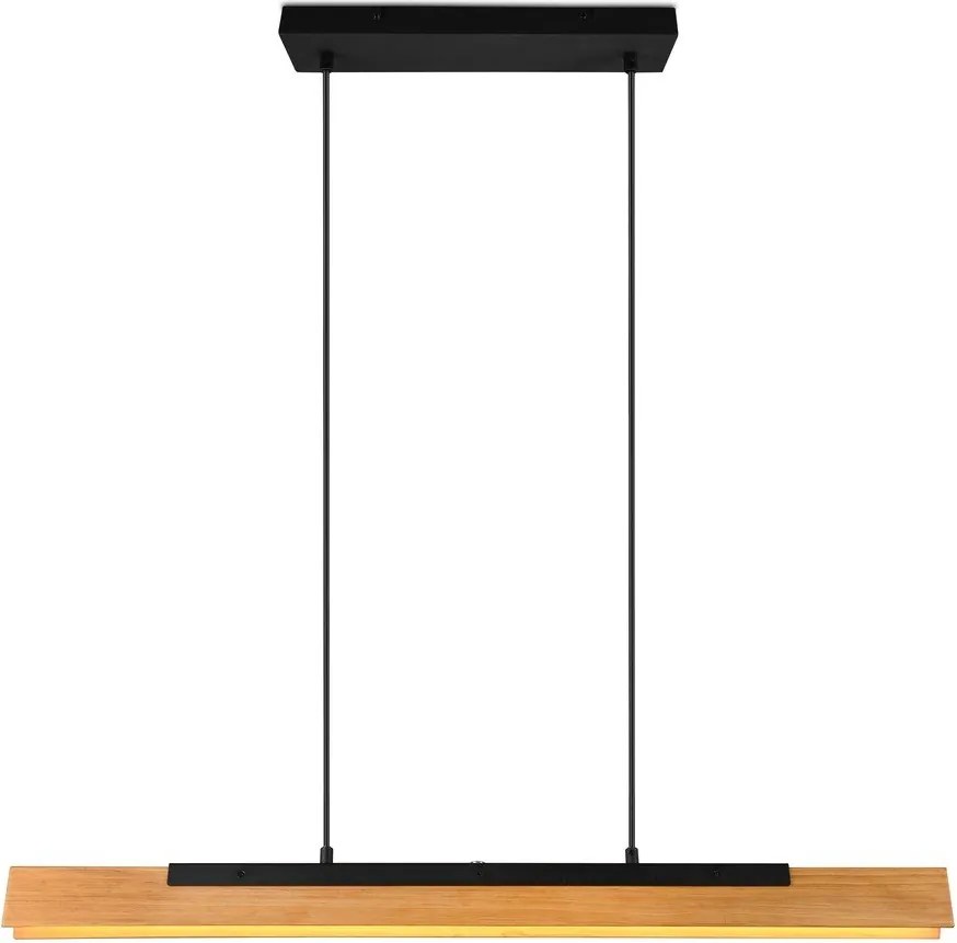 Матово черно LED висящо осветително тяло с дървен абажур Kerala – Trio