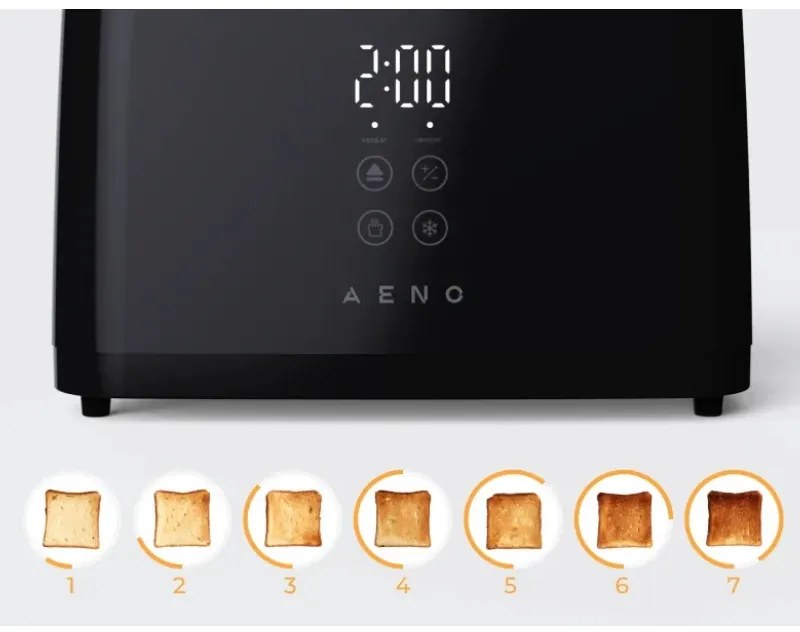 Тостер за хляб AENO ATS0002B, 930W, 7 степени, Сензорно управление, Обратен таймер, Защита при засядане, Тих, Черен