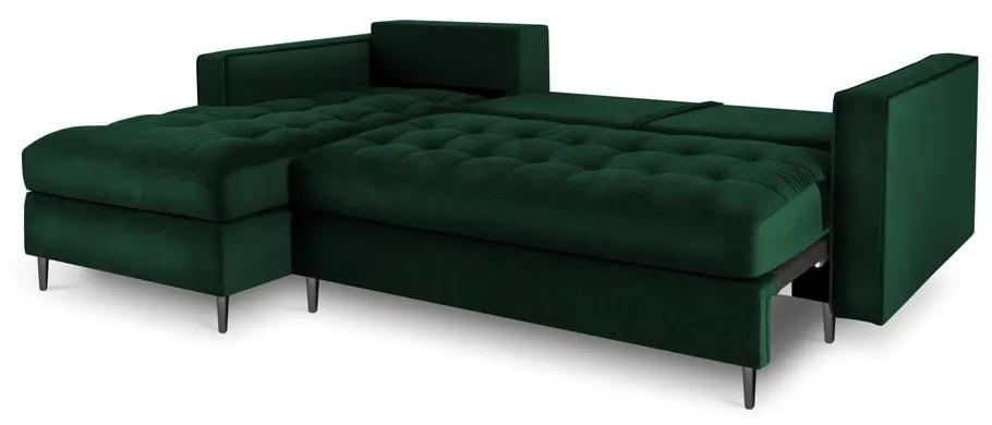 Зелен кадифен ъглов разтегателен диван , ляв ъгъл Santo - Milo Casa