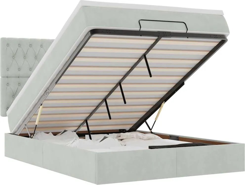 3314396 vidaXL Османска легло с матраци и LED, светлосиво, 140x200 см, кадифе