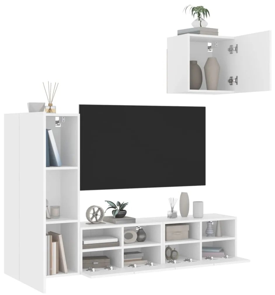 3216500 vidaXL ТВ стенни модули, 4 части, бели, инженерно дърво