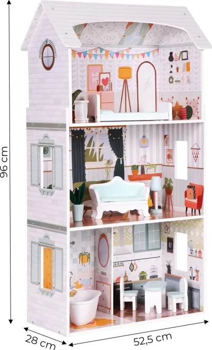 Дървена къща за кукли ALICE - 3 етажа + мебели