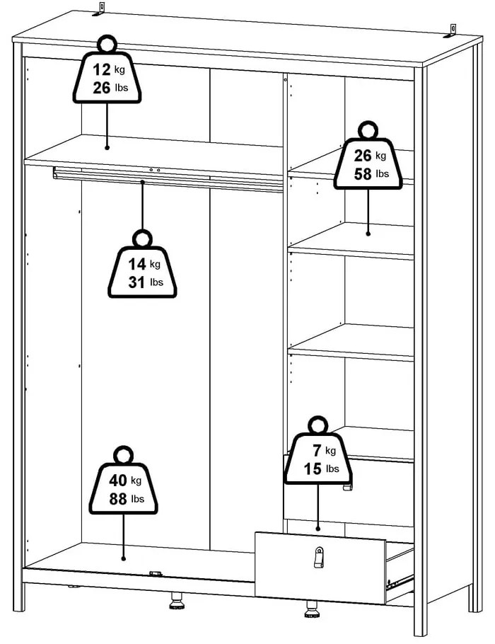 Бял гардероб с огледало 150x199x58 cm Madrid – Tvilum