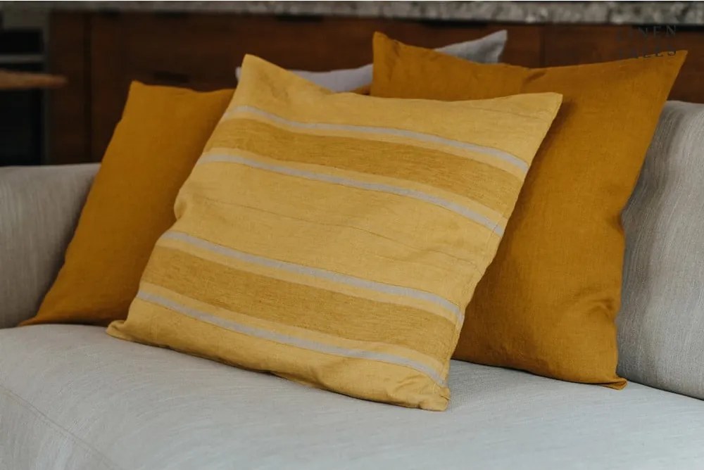 Ленена калъфка за възглавница 40x40 cm Amber Bronze Stripes – Linen Tales