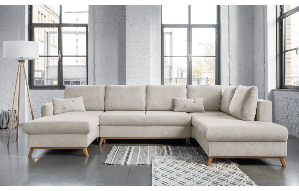 Бежов U-образен разтегателен диван, десен ъгъл Scandic Lagom - Miuform