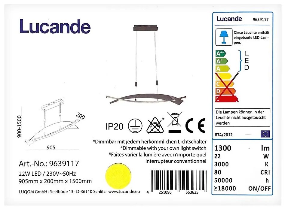 Lucande - LED Димируем пендел MARIJA LED/22W/230V