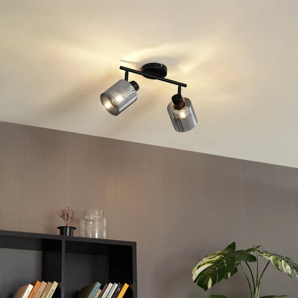 Таванен прожектор черен с опушено стъкло 2-светлина регулируем - Laura