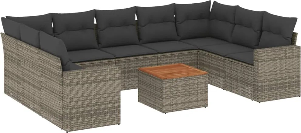 3256599 vidaXL Градински комплект диван с възглавници 10 части сив полиратан