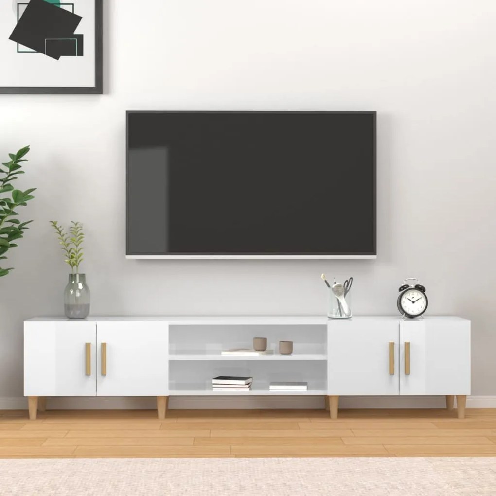 816258 vidaXL ТВ шкаф, бял гланц, 180x31,5x40 см, инженерно дърво